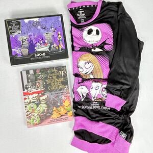 Lot of 3 Disney Nightmare B4 Christmas: Puzzle + Sleep Shirt XL 16-18 + Cookbook